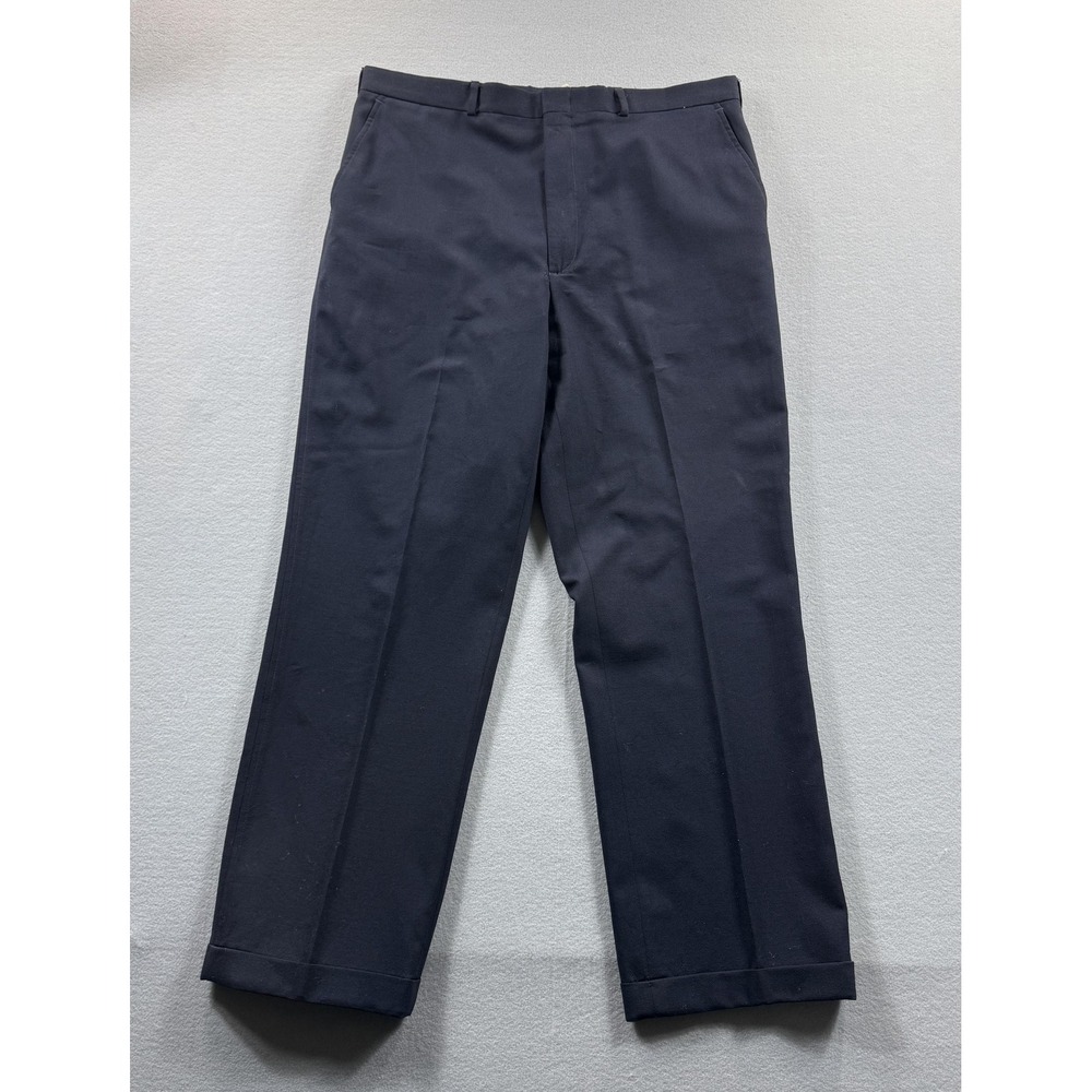 Lands' End Pants Mens 38x30 Blue Wool Flat Front Cuffed Dress Slacks‎ USA Office